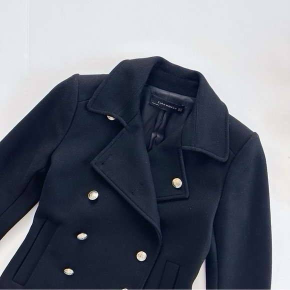 Zara Short Coat With Gold Metallic Buttons Black - Picture 3 of 12